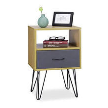 Relaxdays Comodino da Letto rétro, con cassetto, Effetto Legno, Gambe in Metallo, Vintage, Marrone, H x L x P 60 x 40 x 35 cm