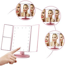 AYYEBO Specchio for Trucco, 1/2/3 / 10X Ingrandimento Retroilluminato Luci a LED Illuminazione Tri-Fold Specchio Cosmetico HD Touch Screen - Oro Rosa