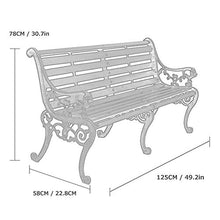 Panchina per Terrazza Parco per Tempo Libero, Panca Giardino Resistente Intemperie con Struttura Ghisa e Legno Massello Anticorrosivo, 2-3 Posti Panche Decorative retrò per Portico Prato Cortile