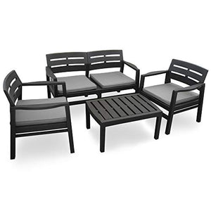 FRASCHETTI Set Salotto in Resina Java tavolino poltrone Cuscini Antracite 531770