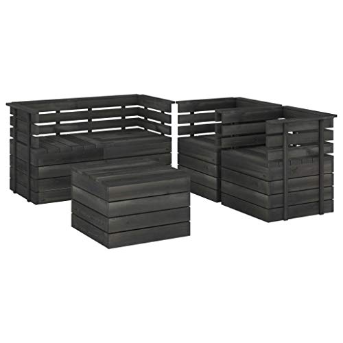 vidaXL Set Divani da Giardino su Pallet 5 pz Legno Pino Grigio Scuro