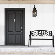 Relaxdays Panca da Giardino, con Giglio Decorativo, a 2 Posti, Acciaio, Rivestimento Antiruggine, 86 x 127 x 60 cm, Nero