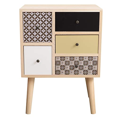 Rebecca Mobili Comodino con 5 cassetti, cassettiera marrone grigio beige nero, legno paulownia mdf, stile moderno, camera bagno - Misure 60 x 45 x 30 cm (HxLxP) - Art. RE6291