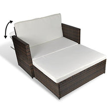 Festnight 5 Pz Set Divano Letto 2 Posti con Poggiapiedi in Polirattan da Giardino Esterno Marrone,Divano da Giardino in Rattan Marrone,Set Divano da Giardino con 2 Posti,Divano Esterno Rattan