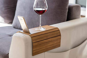 Bracciolo per divano in legno Portaoggetti Bracciolo per tavolo Tavolo per divano Portabicchieri Supporto per telefono Tavolozza dei colori Organizzatore per divano Portabicchieri in vetro (Giallo)