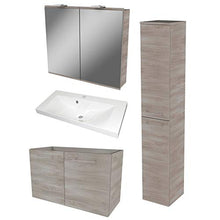 FACKELMANN Set da 4 mobili da bagno effetto legno, con mobile da 35 cm di profondità, 80 cm e armadietto a specchio a LED