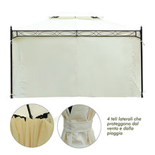 Outsunny Gazebo da Giardino 3x4m in Metallo con Doppio Tetto 4 Tende Laterali Crema