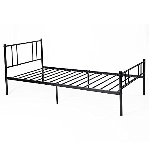 EGGREE letto singolo con bianco struttura di rete a 198 cm x 96 cm, letti solidi Largo struttura in metallo del letto, nero