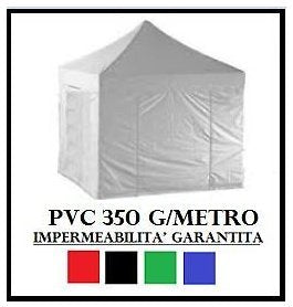 SNODEC Gazebo Pieghevole 3X3 Bianco Acciaio + 4 Teli Laterali PVC 350 g Metro