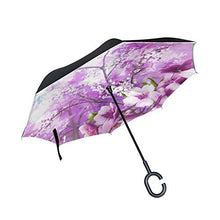 LENNEL - Ombrelli a forma di C con manico giapponese Sakura Blossoms rovesciato pieghevole con strisce riflettenti di sicurezza notturna a doppio strato, design antivento