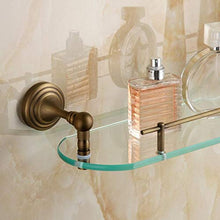HYYDP Parete Porta Salviette Portasciugamani Retro in Ottone da Parete Bagno Singoli Strati di mensola in Vetro mensola per Cosmetici, 52 * 13cm