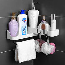 Mensola per doccia senza foratura, mensola angolare per bagno, con 4 ganci, colore: bianco