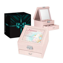 Maverton scatola portagioie con stampa - con specchio - cofanetto portagioielli personalizzabile - in similpelle - rosa - 16x16x11cm - idea regalo ragazza - principessa