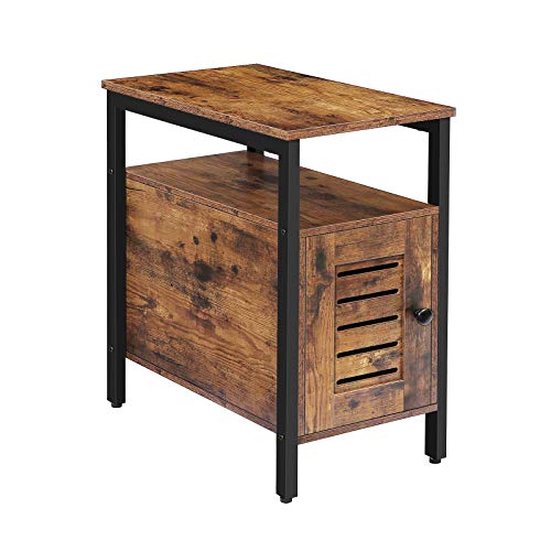 HOOBRO Comodino, Tavolino in Stile Industriale, Mobiletto con Anta a Persiana, Struttura in Ferro, Camera da Letto Salotto, Marrone Vintage EBF94BZ01