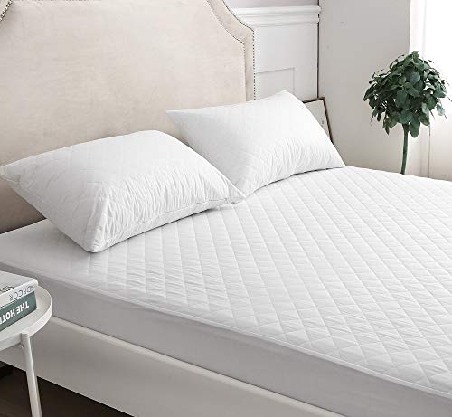 mTextile - Coprimaterasso trapuntato in policotone, 30 cm, per letto singolo, matrimoniale, king e super king, Cotone Policotone, bianco, Doppio