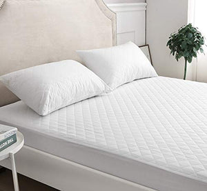 mTextile - Coprimaterasso trapuntato in policotone, 30 cm, per letto singolo, matrimoniale, king e super king, Cotone Policotone, bianco, Doppio