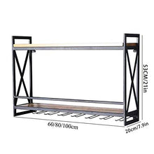 JHGJBJ Metallo Vino Rack, Stile Industrial Supporto a Parete di Vetro Vino attaccatura Ferro battuto, Legno massello portabottiglie Doppio Strato con trogolo Vetro di Vino (Size : 60cm)
