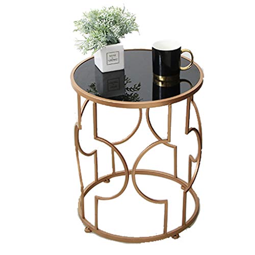 TONG HXF- Tavolino Piccolo tavolino Rotondo in Ferro battuto Divano Letto Tavolo da tè Soggiorno tavolino Geometrico Semplice in Vetro Durevole (Size : 48 * 48.5cm)