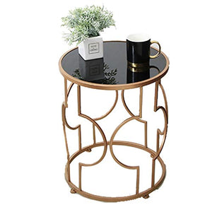 TONG HXF- Tavolino Piccolo tavolino Rotondo in Ferro battuto Divano Letto Tavolo da tè Soggiorno tavolino Geometrico Semplice in Vetro Durevole (Size : 48 * 48.5cm)