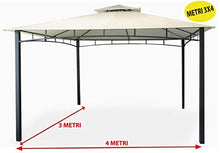 SF SAVINO FILIPPO Gazebo da Giardino 3x4 Metri con Telo Impermeabile Ecrù in Metallo e Ferro Nero Satinato antiruggine e Doppio Tetto Anti Vento Pali portanti 6x6 cm