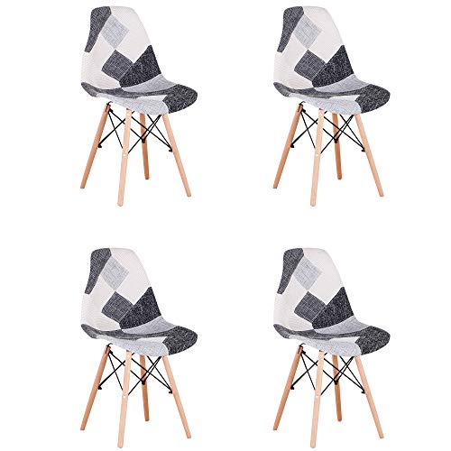 GroBKau - Set di 4 sedie da pranzo moderne in tessuto patchwork con base in legno a tassello, ideali per soggiorno, sala da pranzo, caffè, sala d'attesa, ecc.