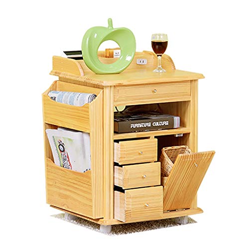 LICHUAN Tavolino da comodino in legno massello semplice moderno con ruote armadio armadio di pino camera da letto armadio laterale End Table Facile montaggio