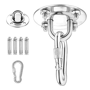 Amaca Ganci Appesi Kit Heavy Duty Oscillazione Piastra Appendini Heavy Duty in Acciaio Inox Eye Con Moschettone Viti Moschettone Per Swing Argento