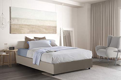 Talamo Italia Letto contenitore Una piazza e mezza Silvia Sommier, Made in Italy, Letto con rivestimento in ecopelle, Apertura laterale, adatto per materasso cm 120x190, Tortora