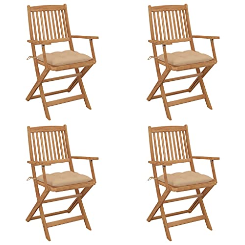 vidaXL Sedie da Giardino Pieghevoli 4 pz con Cuscini Massello Acacia