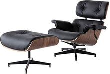 WZH Sedia in Pelle Nera Replica Lounge Chair con ottomana Chaise Lounge in Legno di Noce Poltrona Classica in Vera Pelle