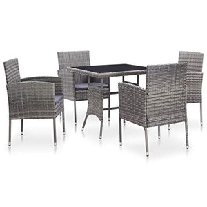 Festnight Set da Pranzo da Giardino con Cuscini in Polyrattan 5 pz Set da Giardino Tavolo e Sedie in Rattan Tavolo Quadrato e 4 SedieColore Grigio