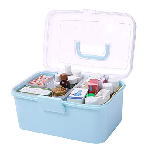 Scatola per Medicinali Kit di primo soccorso Blu, da 10,2 pollici a più strati Storage Box, forniture mediche e strumenti, multi-funzione, con coperchio trasparente Contenitore per Medicinali