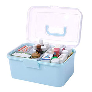 Scatola per Medicinali Kit di primo soccorso Blu, da 10,2 pollici a più strati Storage Box, forniture mediche e strumenti, multi-funzione, con coperchio trasparente Contenitore per Medicinali