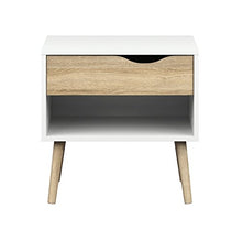 Esidra 75394 Delta Comodino, 1 Cassetto, Bianco e Rovere, 50x39x49 cm, Legno_Composito, Naturale, 50.1x39.1x49.7 cm