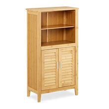 Relaxdays Mobile Armadietto LAMELL in bambù & MDF, Mobiletto Bagno, Lamellato, 2 Ante, 92x50x25 cm ca, Naturale, bambú, Marrone, 25x50x92 cm