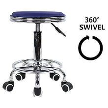 KKTONER Poggiapiedi rotondo regolazione in altezza in pelle PU con cuscinetti moderno stile industriale in metallo rotante per salone SPA sgabello per massaggi per piccoli lavori (blu)