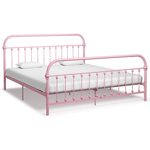Tidyard Struttura Letto Matrimoniale in Metallo Rosa con Doghe 160/180x200 cm,Giroletto Matrimoniale in Metallo con Doghe 160/180x200 cm,Telaio Letto Matrimoniale in Metallo con Doghe