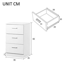 Mupple - Armadietto in legno, con 3 cassetti, con maniglia argentata, per ufficio, camera da letto, soggiorno, colore: Bianco