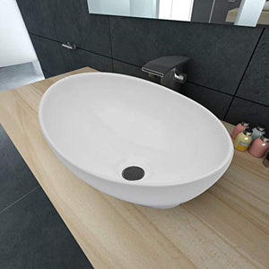 SENLUOWX - Lavabo da appoggio in ceramica moderna con ovale bianco, 40 x 33 cm, mobile da bagno
