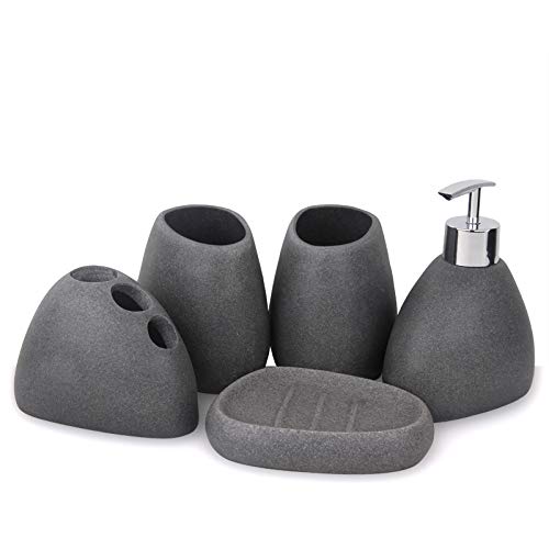 JTKDL Set di Accessori da Bagno 5 Pezzi - Portaspazzolino Portasapone Distributore di Sapone/Lozione Bicchiere,Black