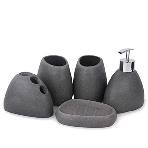 JTKDL Set di Accessori da Bagno 5 Pezzi - Portaspazzolino Portasapone Distributore di Sapone/Lozione Bicchiere,Black