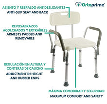 OrtoPrime - Sedia da doccia con schienale estraibile | Sgabello da bagno ortopedico per adulti e bambini | Braccioli imbottiti | Altezza regolabile 6 posizioni | Seduta comoda e sicura