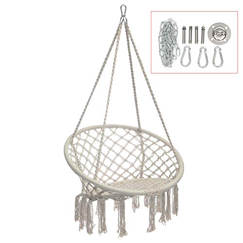 Lzcaure Altalena per Bambini Sedia Amaca in Cotone Comfort Beige Altalena Appesa Sedile da Interno Esterno da Giardino Viaggio Carico Massimo 120 kg per Il Cortile del Parco Giochi