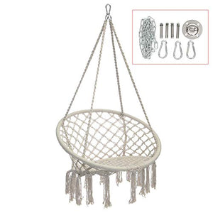 Lzcaure Altalena per Bambini Sedia Amaca in Cotone Comfort Beige Altalena Appesa Sedile da Interno Esterno da Giardino Viaggio Carico Massimo 120 kg per Il Cortile del Parco Giochi