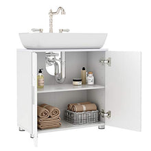 VASAGLE BBK02WT - Armadio per lavabo da bagno con doppia porta, ripiano regolabile, cerniere con chiusura morbida, piedini regolabili, 60 x 30 x 60 cm, porte bianche lucide BBK02WT