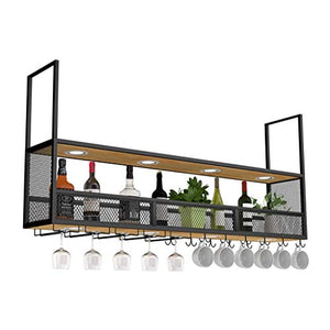 2-Tiers Hanging Holder Holder Art Art Bar Contatore con soffitto Portabici con lampada a testa in giù con il supporto del bicchiere di vino appeso Bottiglia per vino per cucina Bar Pub 100 / 120x30cm