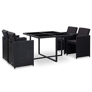 Tidyard Set da Pranzo da Giardino in Polyrattan, Set Mobili da Giardino, Tavolo Sedie da Esterni con Cuscini Nero 5 pz