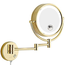 Specchio con ingrandimento 10x/1x, per rasatura e trucco con luci a LED, montaggio a parete, luce chiara a specchio, oro, plug-in