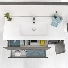 Mobile bagno sospeso 90/110 cm, cassetti e ante con chiusura rallentata, completo di specchio e lavabo in ceramioa (Effetto Pietra Oxid, Mobile 110 con lavabo e specchio)