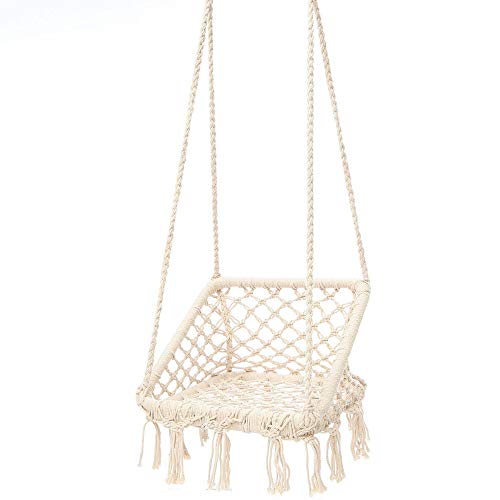 KPOON Sedia A Dondolo Sedia Sospesa Altalena Sedia Amaca macramè Sospesa in Cotone Sedile Corda Amaca Nappa Altalena Letto Portico per Terrazzi, Portici, Camere da Letto